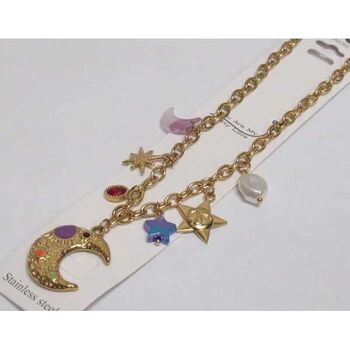 bijoux collier lune étoile soleil breloques en acier doré