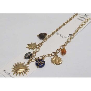 bijoux collier pendentif coeur soleil et fleurs acier inox
