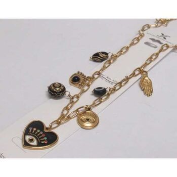 bijoux collier coeur email oeil noir acier inox