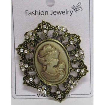beige cameo brooch jewelry with rhinestones
