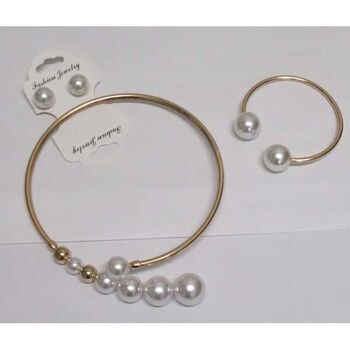 bijoux cerceau boules perle diverses tailles avec bracelet et boucle oreille