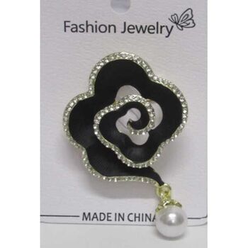 black enamel jewelry with rhinestones and pearls