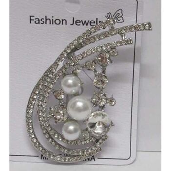 curved rhinestone pearl brooch