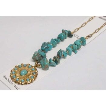 bijoux cailloux et médaillon turquois en acier