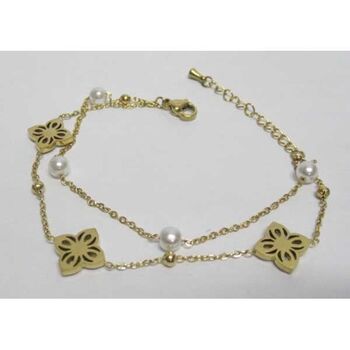 jewelry double chain bracelet clover ball bead in gold-plated steel