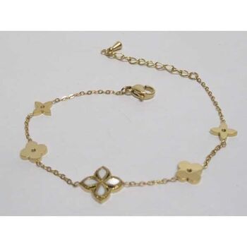 Thin gold-plated steel bracelet with clover and flower