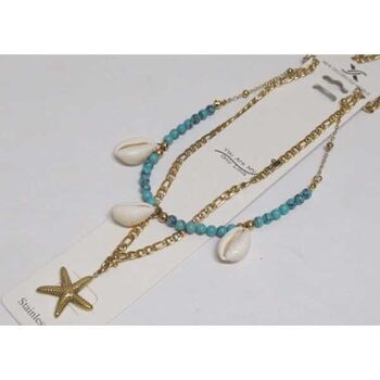 double chain steel jewelry turquoise cowrie starfish