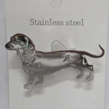 Dachshund dog jewelry in steel as a brooch