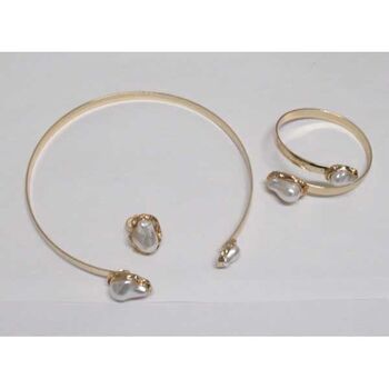 bijoux cerceau embout perle bracelet et bague