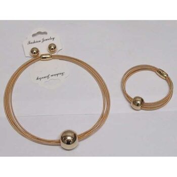 bijoux collier fils doré boule, bracelet et boucle oreille