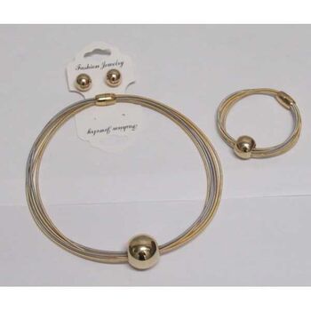 bijoux collier fils argent doré boule, bracelet et boucle oreille