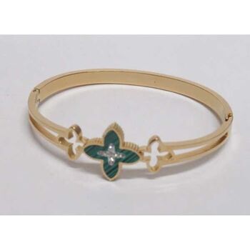 green clover flower rhinestone bracelet in steel