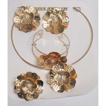 Ensemble bijoux cerceau en doré grosse fleur