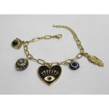 bijoux bracelet coeur email oeil noir acier inox