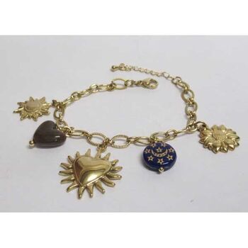 bijoux bracelet pendentif coeur soleil et fleurs acier inox