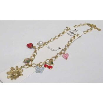 bijoux collier chaine pendants fleurs et fruits en acier