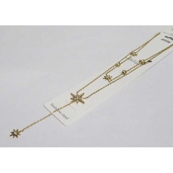 bijoux collier double étoile strass acier
