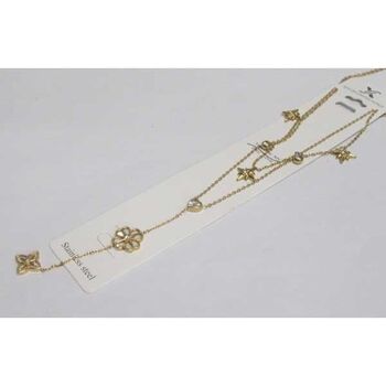 bijoux double collier fleur et trèfle pendante en acier