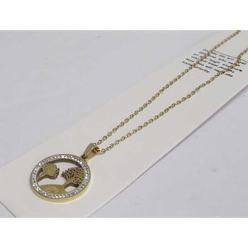 bijoux collier pendentif cercle strass arbre de vie en acier