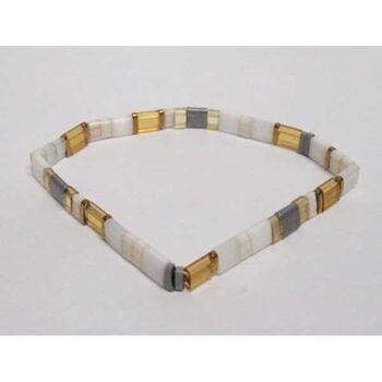 Off-white enameled Japanese beaded elastic bracelet