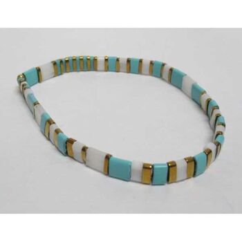 Elastic bracelet made of Japanese enamel beads in blue tones