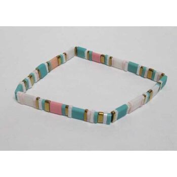 Elastic jewelry, Japanese beads, pink and blue enamel
