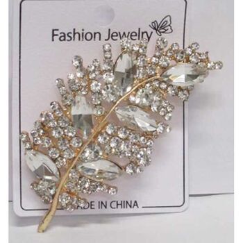 gold leaf brooch with silver crystal