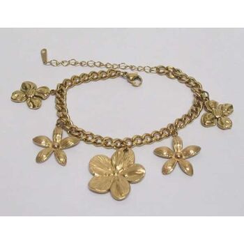 Bracelet bijoux pétales fleurs acier doré