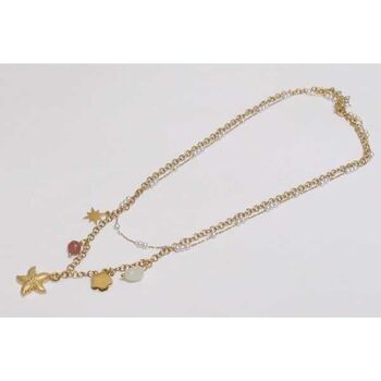 double chain necklace with steel star, seashell, and pearl