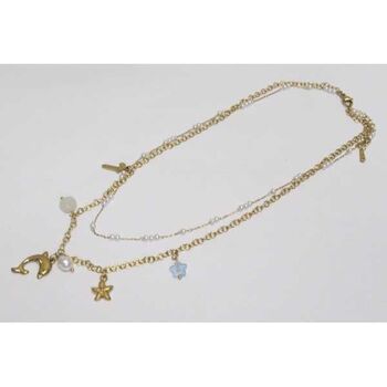 bijoux collier double chaine acier dauphin étoile perle