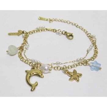 bijoux bracelet double chaine acier dauphin étoile perle