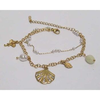 bijoux bracelet double chaine acier coquillage feuille perle