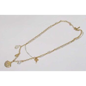 double chain necklace in steel with dolphin, star, and pearl