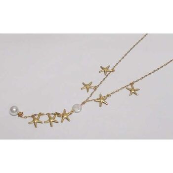Gold-plated steel starfish and pearl pendant necklace