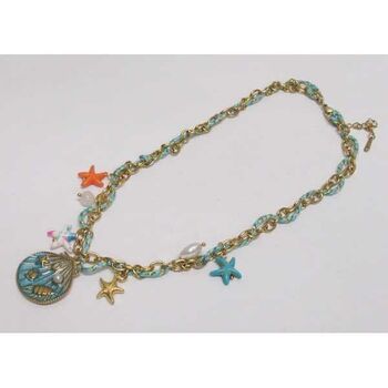 Steel necklace with seashell charms on blue wire