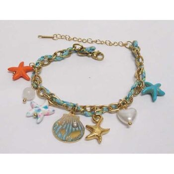 bijoux bracelet acier breloques coquillage sur fil bleu