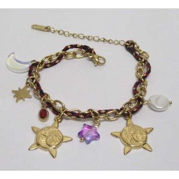 bijoux bracelet acier breloques lune soleil sur fil rouge