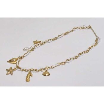 Seahorse star and seashell steel necklace on white wire