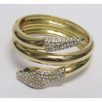 bijoux bracelet serpent enroulé yeux verts et strass