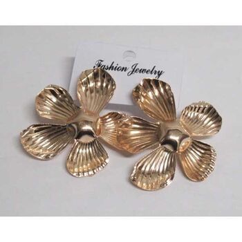 Boucles bijoux fleur doré rayurée