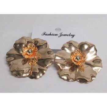 Bijoux boucles d'oreilles fleur écloré métal dorée