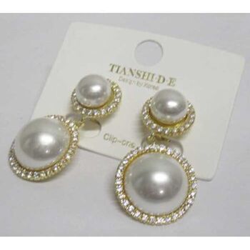 small and large pearl ball clip-on earrings with rhinestones