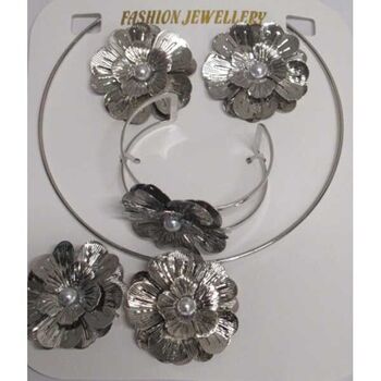 Ensemble bijoux cerceau en argenté grosse fleur