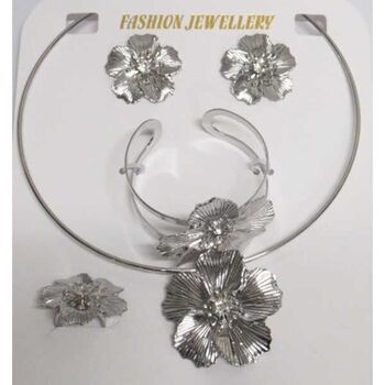 bijoux cerceau 4 pièces pétale fleur cristal en argentée