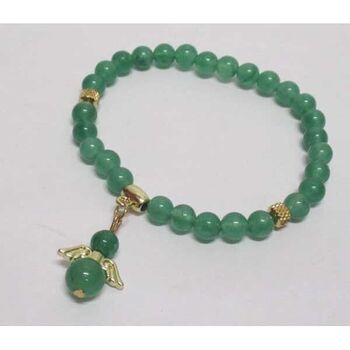Women's thin green fluorite bracelet with angel