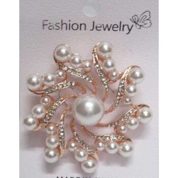 bijoux broche fleur perle tournante doré rosée
