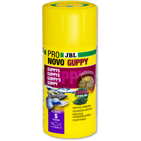 JBL PRONOVO GUPPY FLAKES S 100ml Aliment de base en flocons, taille S, pour guppys et autres poissons ovovivipares de 3 à 10 cm