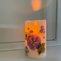 Dried flowers LED candle - moving flame - H12,5cm