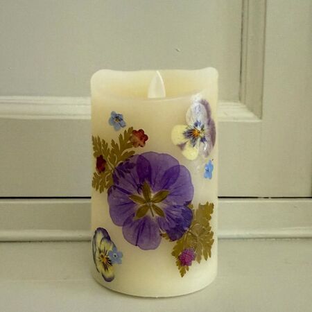 Dried flowers LED candle - moving flame - H12,5cm