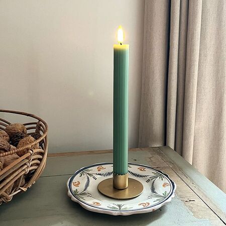 Bougie chandelle LED cire cannelée verte - H25cm